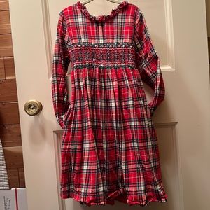 MINI BODEN 100% Cotton Flannel Long-Sleeve Smocked Dress Plaid 8-9y